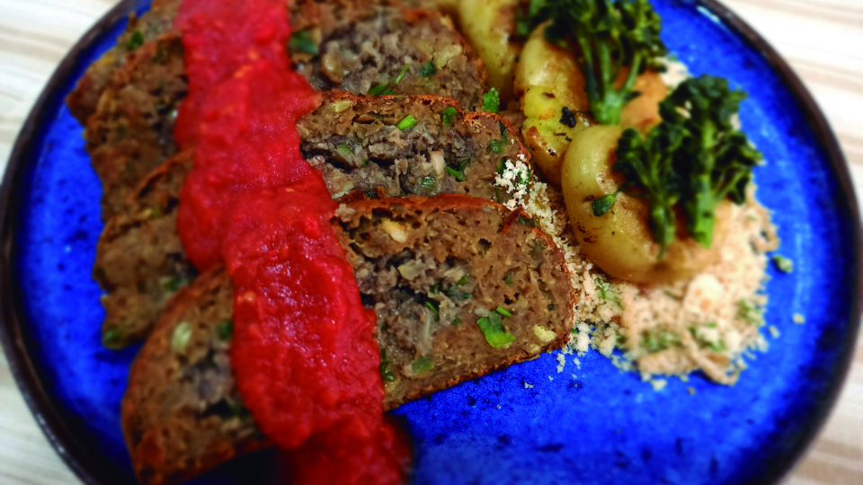 Assado de lentilha com cogumelos